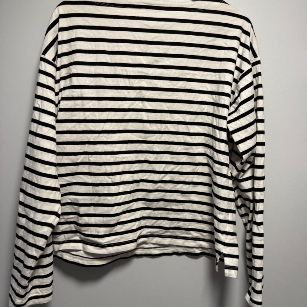 Old Navy Black & White Stripe Boat Neck Long Sleeve Top Large T - Picture 5 of 9
